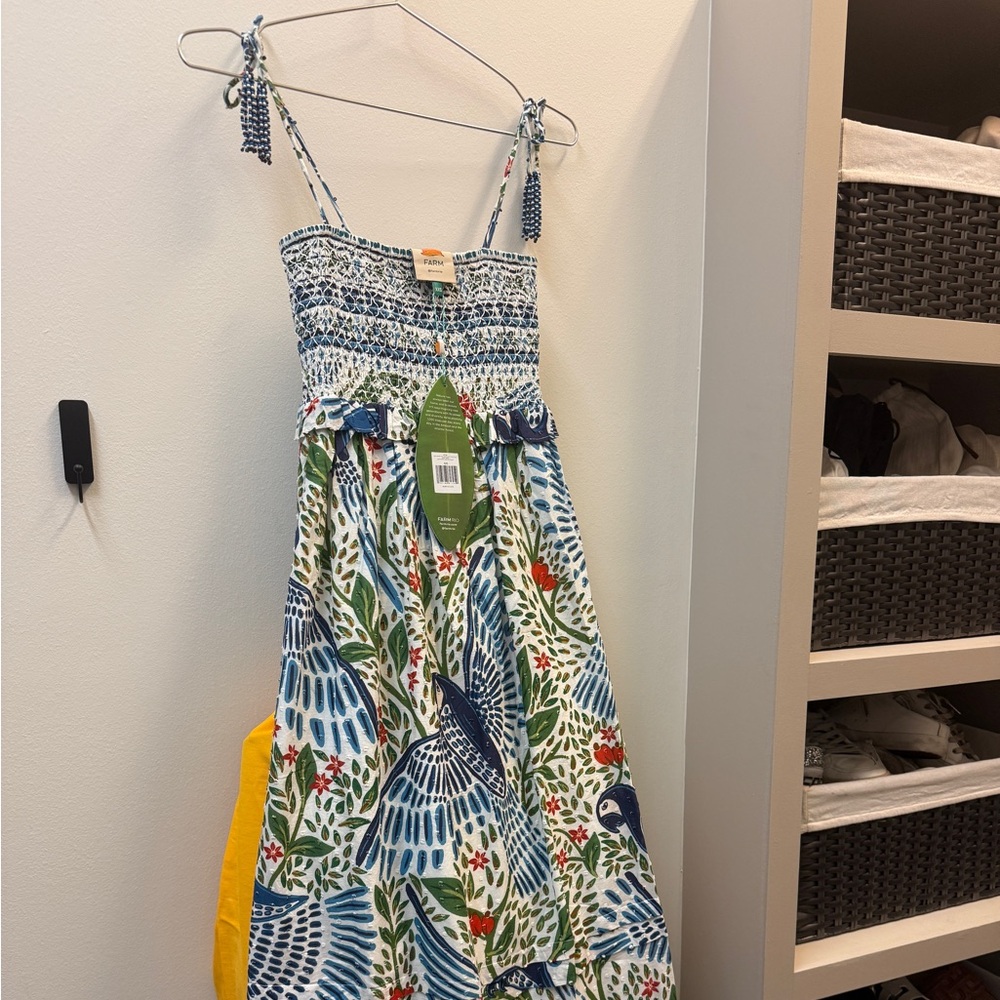 FARM Rio Blue and Green Bird Print Maxi Dress